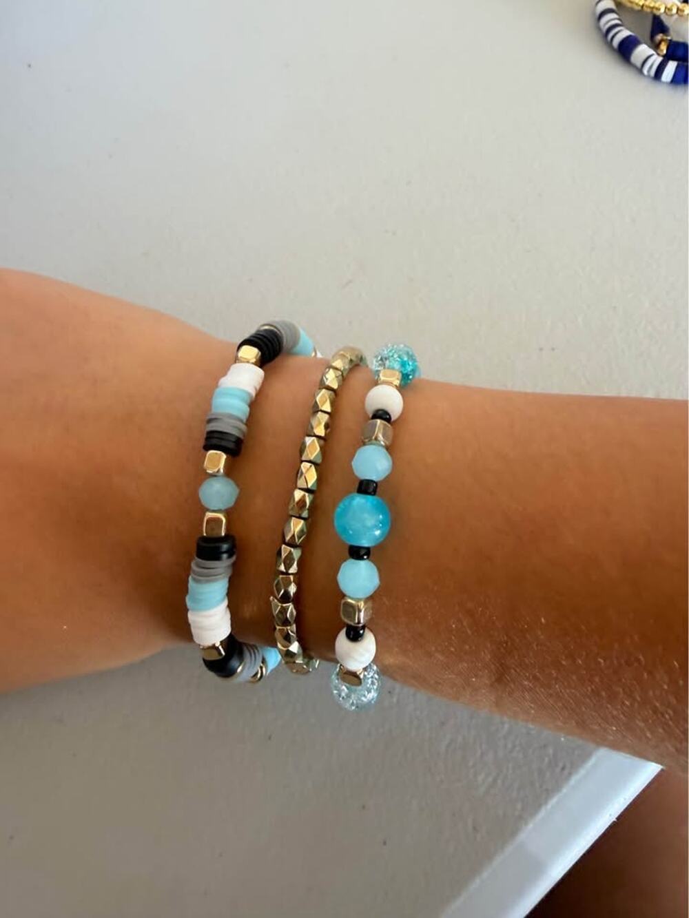 Blue and Gold Beaded Bracelet Stack